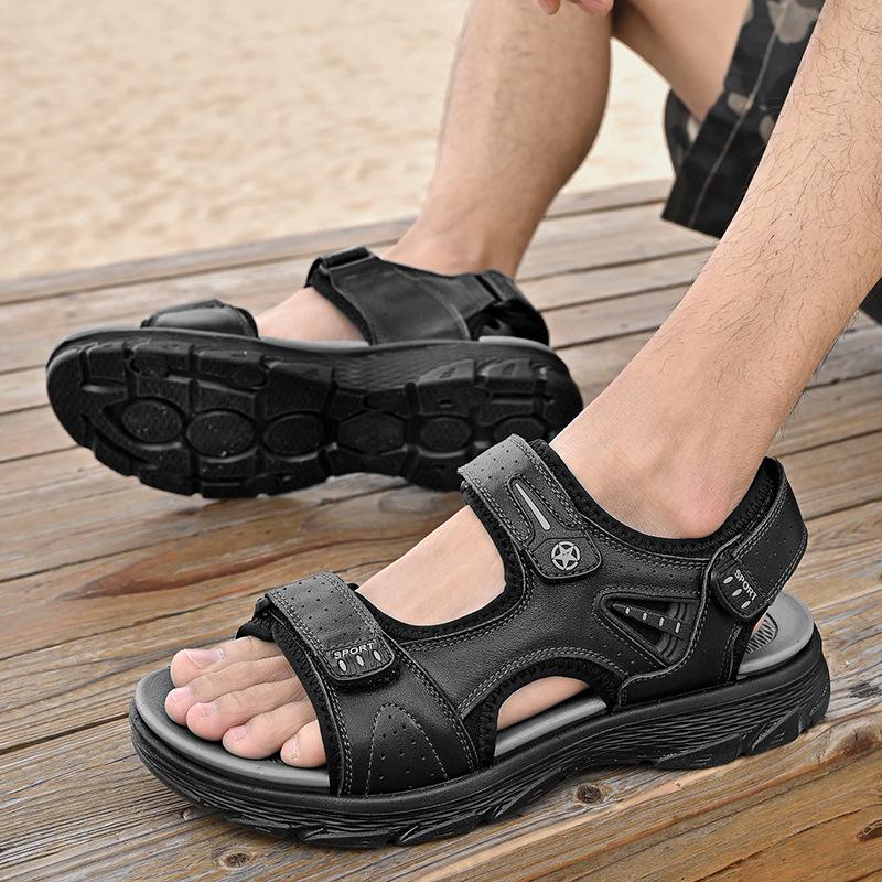 Sandals men's leather beach shoes 2025 new summer sports leisure breathable non-slip soft sole outdoor men's sandals