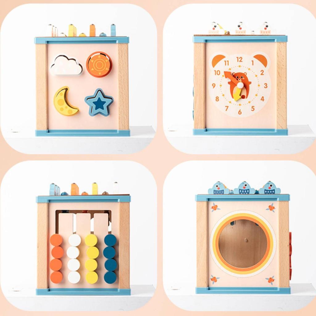 Wooden Activity Cube with Shape Sorter FineMotor Educational Center Early Learning