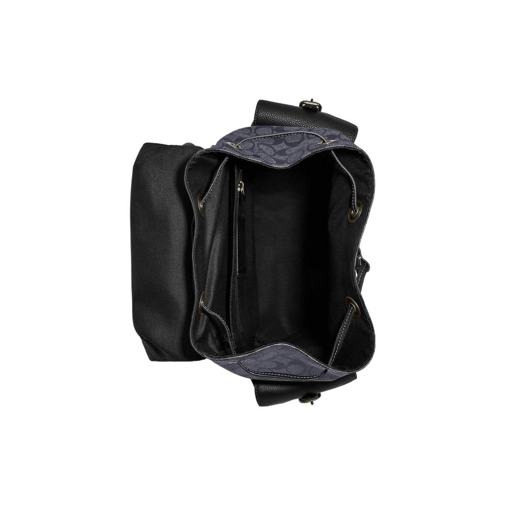 New COACH Hudson Natural Pebbled Leather With Canvas Backpack Large Size Men's Black Yellow CB839-QBMI5