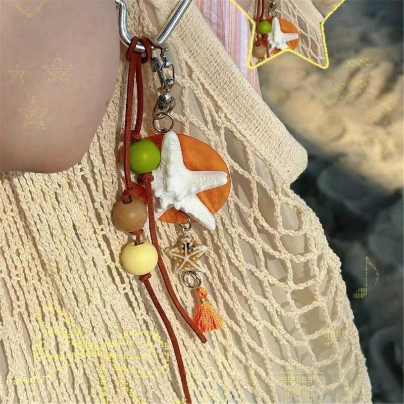 Starfishes Beaded Bag Charm With Rope And Resin Design Bag Pendant Travel Gift Fashion Accessories Keychain for Women