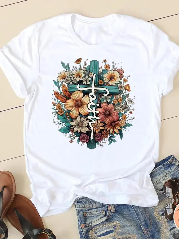 Clothing Casual FeUnisex Tshirts Ladies Graphic Letter Style Cute Sweet Sleeve Fashion Women Print Tees Faith Aesthetic Clothes