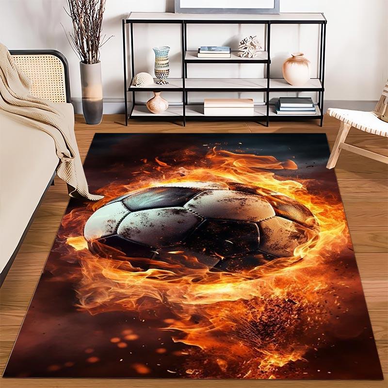 Fiery Soccer Ball Design Carpet for Living Room or Bedroom Decor Suitable for Use As an Anti-slip for Living Room Bedroom Sofas