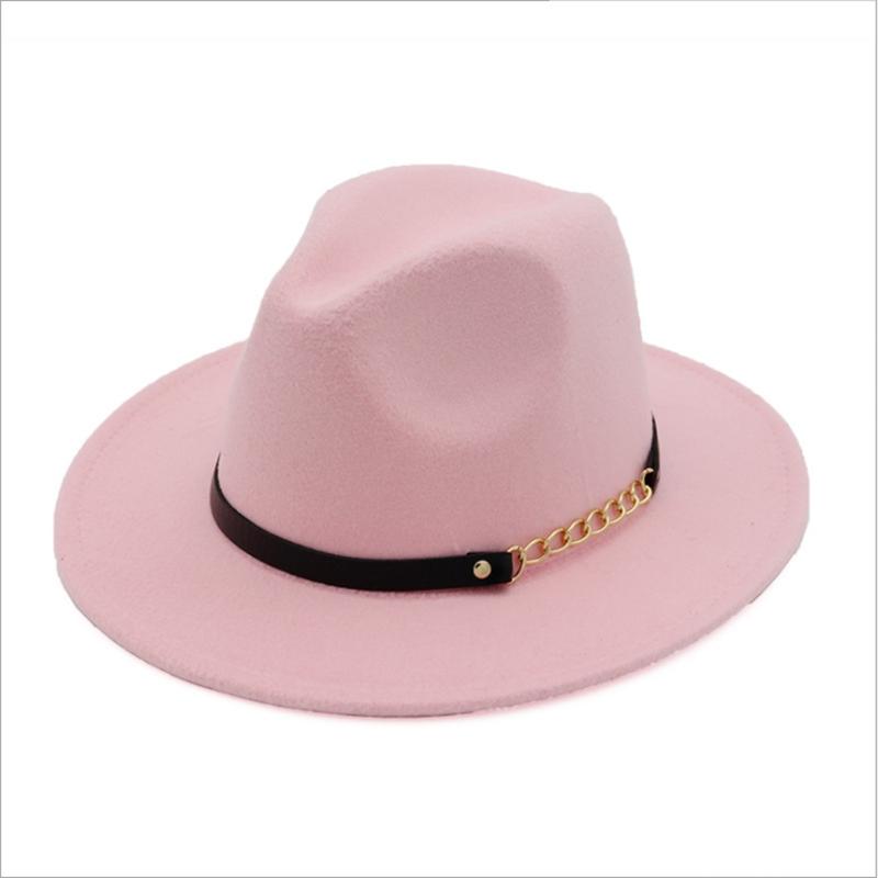 Wzcx Solid Color Korean Version Women Jazz Hat Autumn Winter Casual Tide Belt Vintage Red Felt Hat Adult Cap