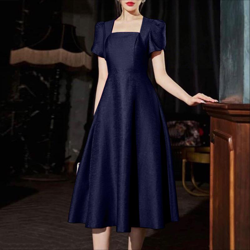 

ZANZEA Женское повседневное летнее платье с квадратным воротником и коротким рукавом 4XL тёмно-синий