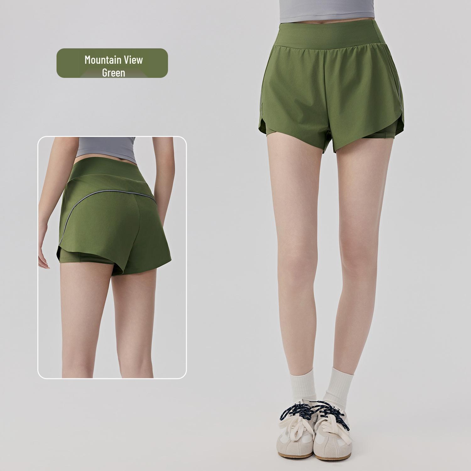 

Women s Lightweight Breathable Yoga Shorts with Pockets - Loose Fit, Anti-Exposure, Fake Two-Piece Design for Outerwear Fitness. L