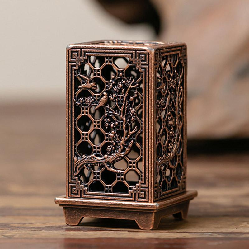 

Incense Burner Small Xiangyun Square Vertical Alloy Incense Holder Indoor Aromatherapy Home Ornament Chinese Plum Inense Burners