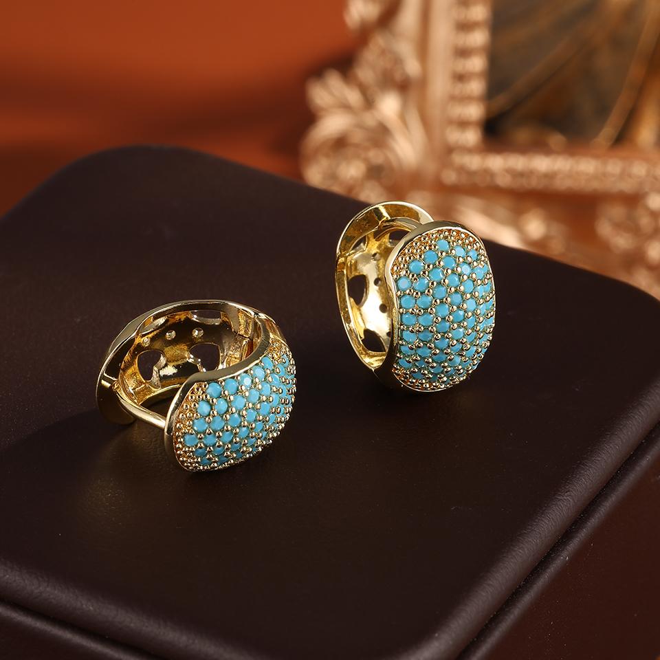 ZAKOL New Niche Chunky Turquoise Square Hoop Earrings for Women Shiny Zirconia Ear Buckle Luxury Party Wedding Zircon