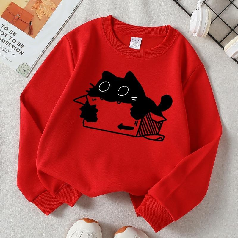 Kids Crewneck Sweatshirt, Playful Cat In Box Print, Soft Casual Pullover for Fall Winter