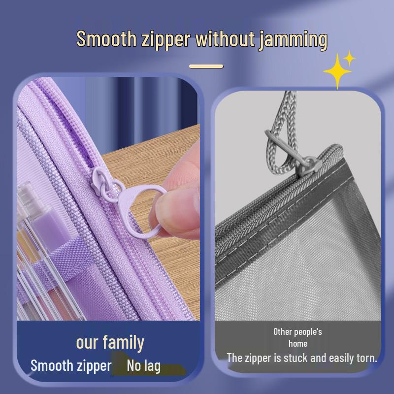 Double-Layer Mesh Transparent Pencil Case - Portable Large Capacity Stationery Box