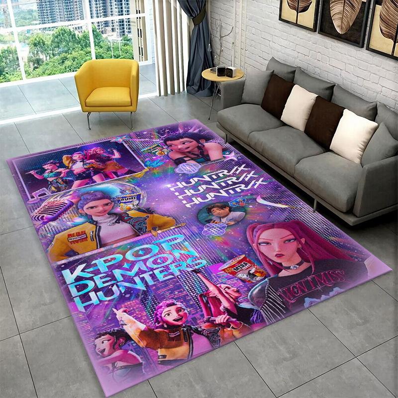 Kpop Demon Hunter Rumi Mira Zoey Grupa Kreskówkowa Dywanik Dywan do Pokoju Zabaw Sypialni Salonu Sofa Wystrój Domu, Dywanik Obszarowy Antypoślizgowy