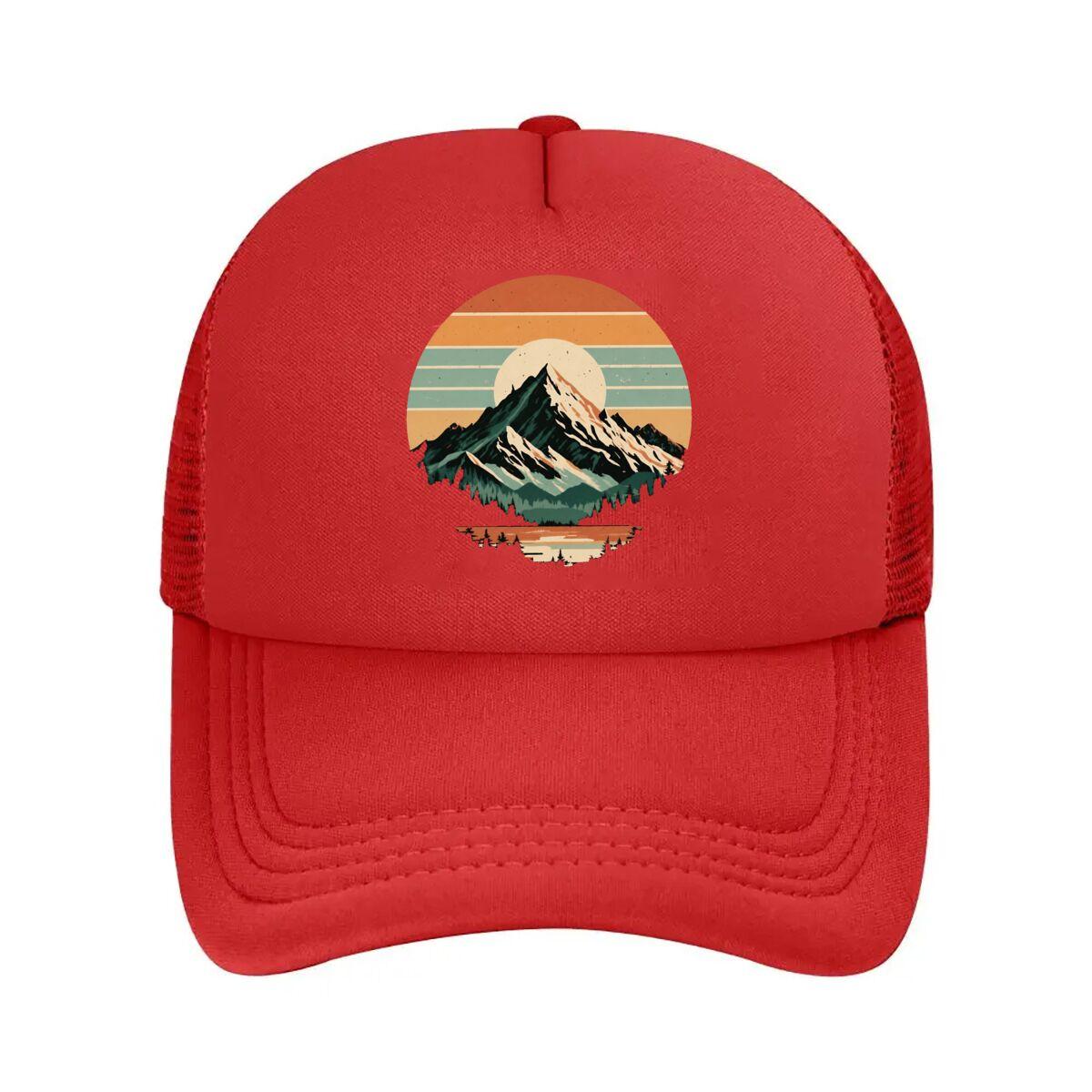 Vintage Mountain Sunset Wall Art Mesh Baseball Cap Hip Hop Adjustable