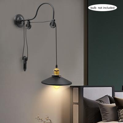 110-120V Adjustable Pulley Wall Lamp, Industrial Iron Wall Light, Wall Mount Indoor Lighting W/ E26 Base for Staircase & Hallway