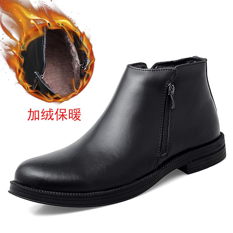 Leather Chelsea Boots Men Shoes Warm Shoes Zipper Cowhide Leather Booties Mens Ankle Boots Fashion Ankle Boots Vintage Brogue