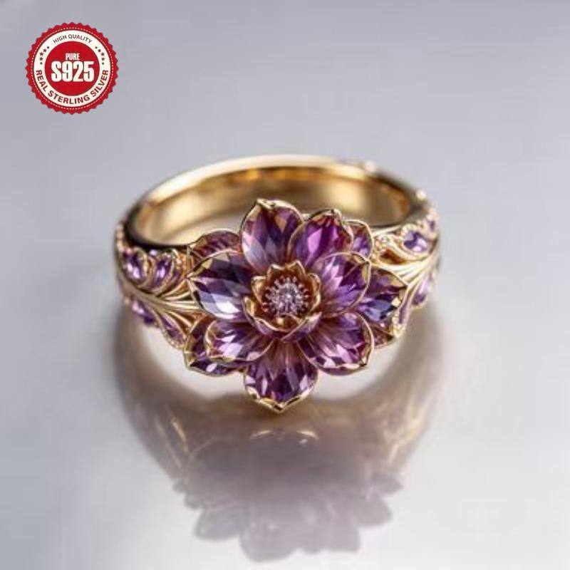 S925 Silver Moissanite Ring 18K Gold Plating Party Jewelry