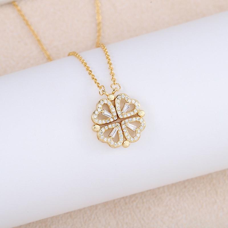 Heart Shaped & Four Leaf Clover Convertible Pendant Necklace Advanced Sense Necklace Crystals Jewelry for Women Girls