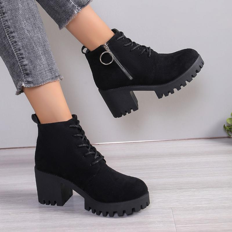 Fashion Ladies Shoes 2024 High Quality Side Zipper Women's Boots Fashion Front Lace-up Modern Boots Women Hot Sale Plus Size Ankle Boots