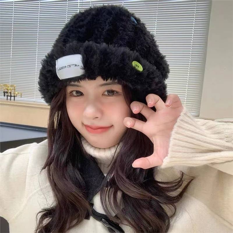 

Winter new hat women s autumn and winter plush bucket hat warm fluffy thickened face small imitation rabbit hair knitted hat Standard