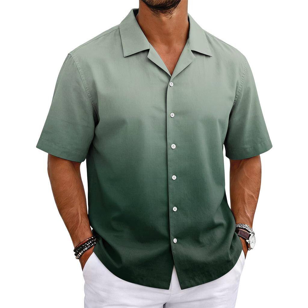 Men's Summer Basic Cuban Collar Shirt Short Sleeve Button Down Casual Lightweight Breathable Fabric Shirt for Everyday Wear