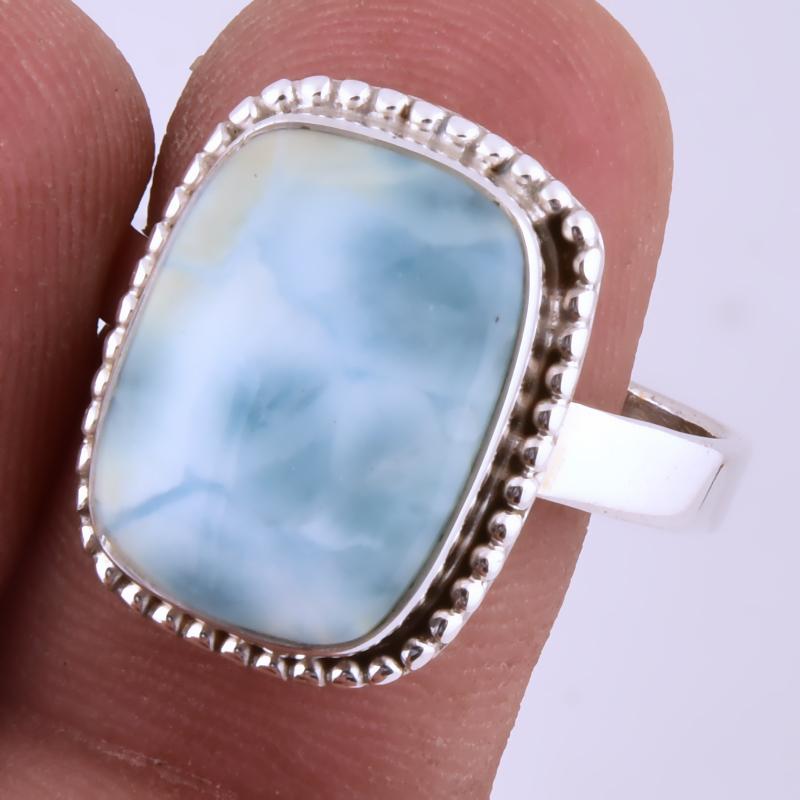 

Natural Republic Larimar Gemstone Handmade 925 Sterling Silver Ring S.8.5 g9u42