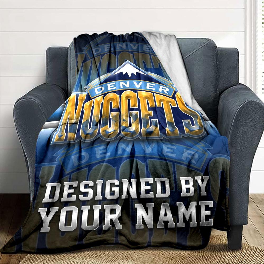Name Custom Denver Nuggets Print Flannel Blanket High Quality Warm Comfortable Cover for All Seasons Perfect for Gifts Home Decor