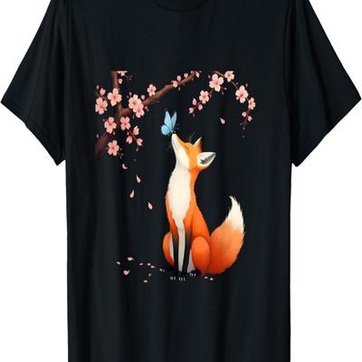 Fuchs Kirschblüte Sakura Baum kawaii Mädchen Frauen T-Shirt