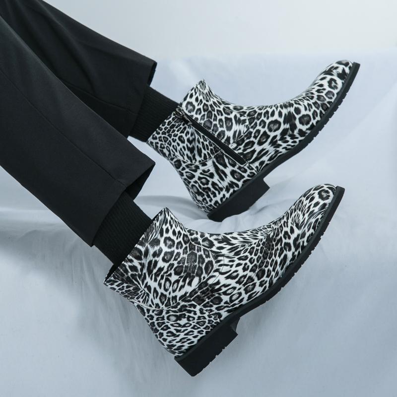 Men’s Leopard Print Boots Dress Formal Leather Boots Pointed Toe Shoes Tuxedo Wedding Shoes Plus Size