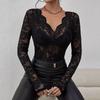 Fall/Winter New Style Sexy Single-Layer Floral Lace Fan-Shaped Decorated Baseless Blouse Women's Dress