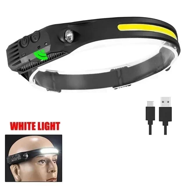 USB Rechargeable Head Torch Induction Headlamp COB LED Sensor Head Lamp Built-in Battery Flashlight 10 Lighting Modes Headlight