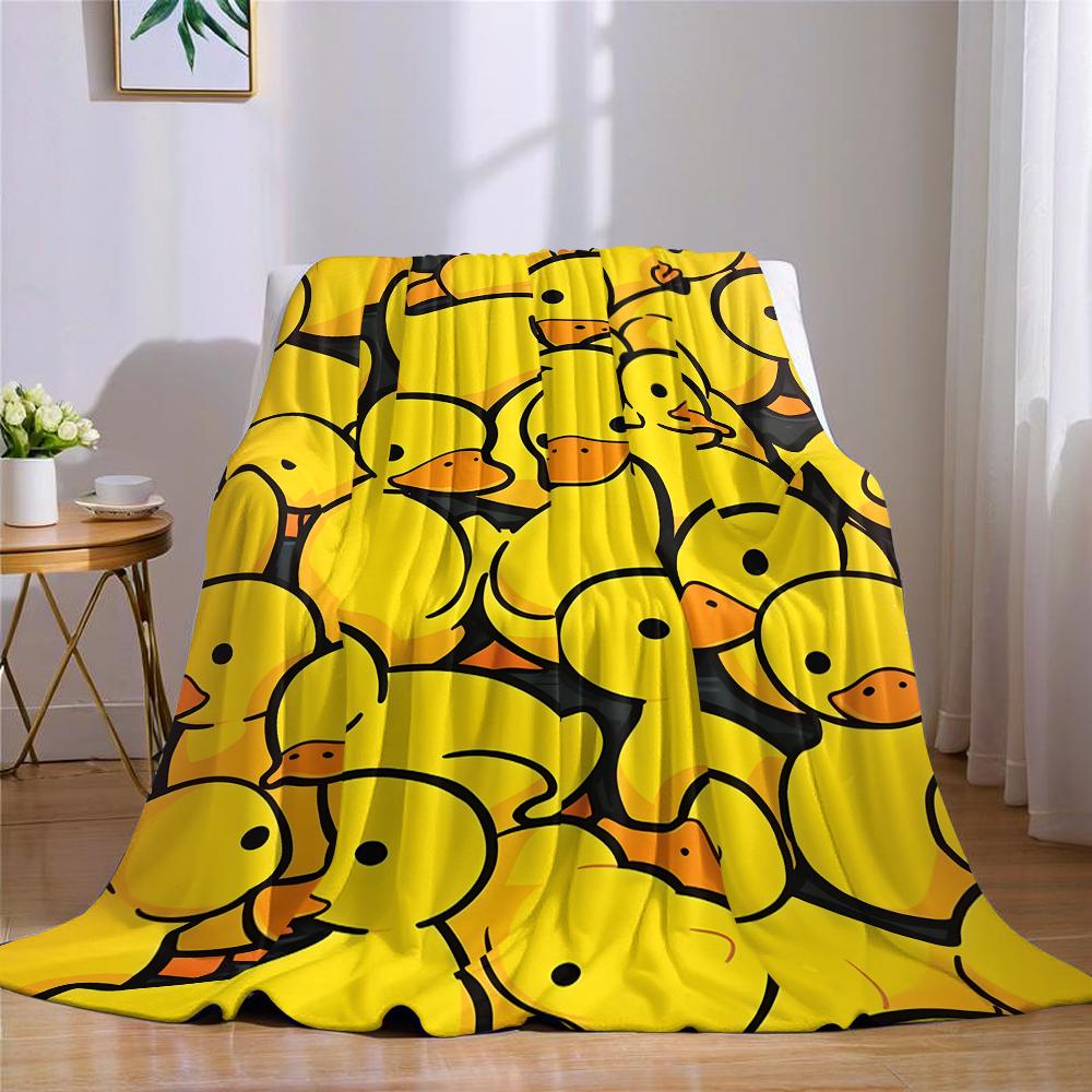 Rubber Duck Print Flannel Blanket Warm Soft Halloween Christmas Couch Warm Cozy Decorative Decor Gift for All Season