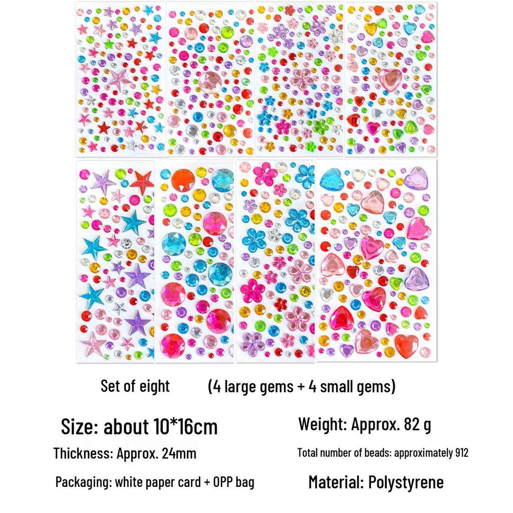 Gem Stickers: Kids' 3D Acrylic Crystal DIY Rhinestone Decorations, Colorful Cross-Border Designs for Girls