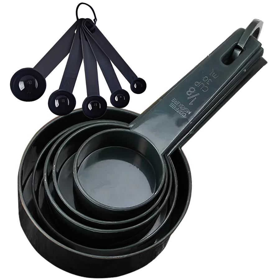 10pcs Black 15-250ml Volumetric Measuring Cup&Spoon Household Kitchen Seasoning Measuring Spoon with Scale Refined Cooking Acces