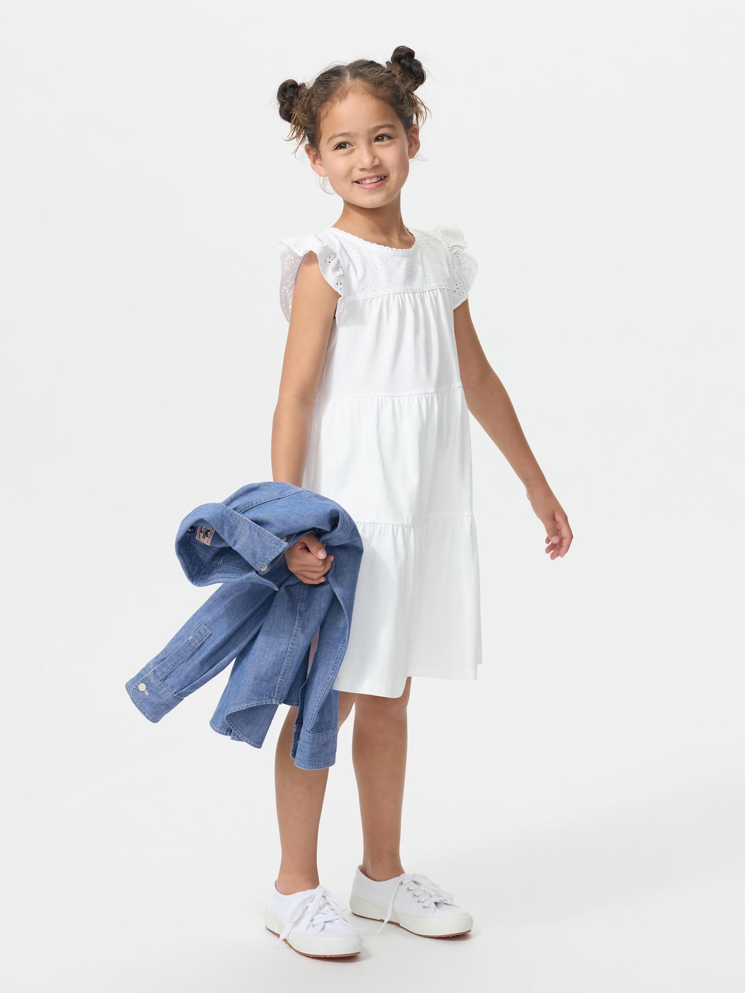 Комбинированное платье для девочек Uniqlo Япония 00 WHITE/100
