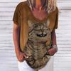 Μπλουζάκι Γυναικείο 3d Fashion Cat Print V λαιμόκοψη κοντό μανίκι Βασικά μπλουζάκια Streetwear Καλοκαιρινό casual υπερμεγέθη γυναικεία ρούχα 5XL