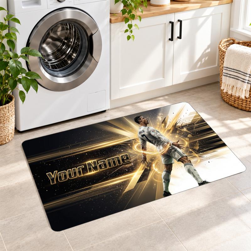 Cristiano Ronaldo Custom Name Flannel Rug Kitchen Mat Non Slip Floor Carpet Personalized Home Decor