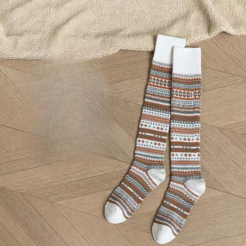 Autumn Winter Knitted Women Stockings JK Japanese Cotton Solid Color Girls Long Socks Stockings Ethnic Harajuku Retro Knee Socks