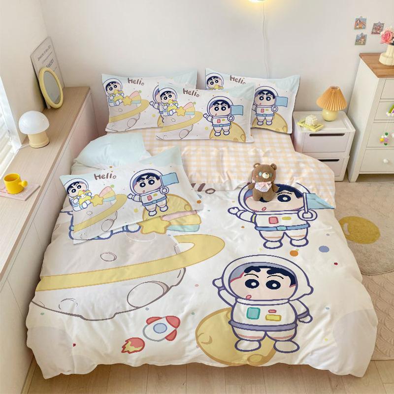 Boy Girl Crayon Shin-Chan Bedding Set Pillowcase 2/3/Pcs Shin-Chan Duvet Cover Adult Children Gift Single Double Large Size