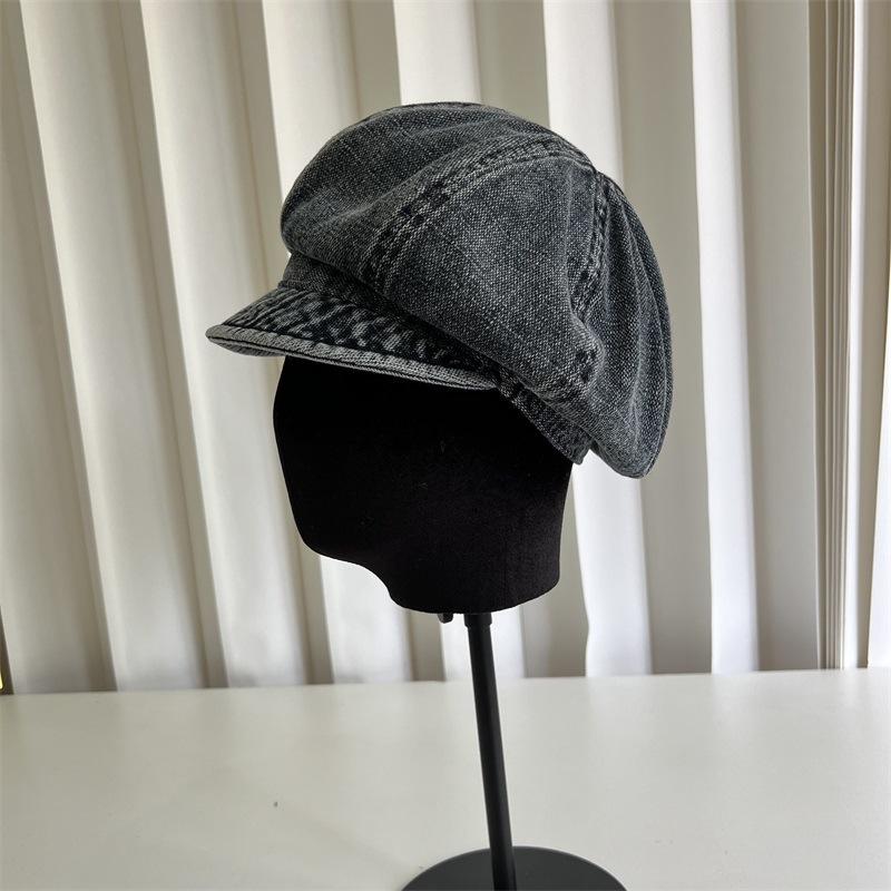 Washed and Old Denim Slim Short Brim Octagonal Hat Women's Spring and Autumn Sunshade Sunscreen Cloud Hat Fashion Hat