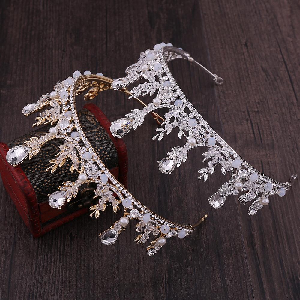 Klasická tiára, příznivý pšeničný klas, ručně vyráběná svatební koruna, korejská vynikající korunka s čelenkou posetá kamínky