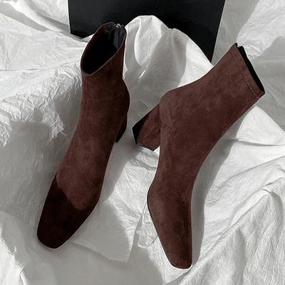 Fashion High Heels Women Suede Ankle Boots Winter Designer Square Toe Shoes Women 2024 Trend Walking Shoes Pumps Cozy Mujer Snow Botas
