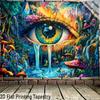 2D Trippy Eye Waterfall Tapestry Blacklight Fantasy Forest Backdrop Cloth for Bedroom