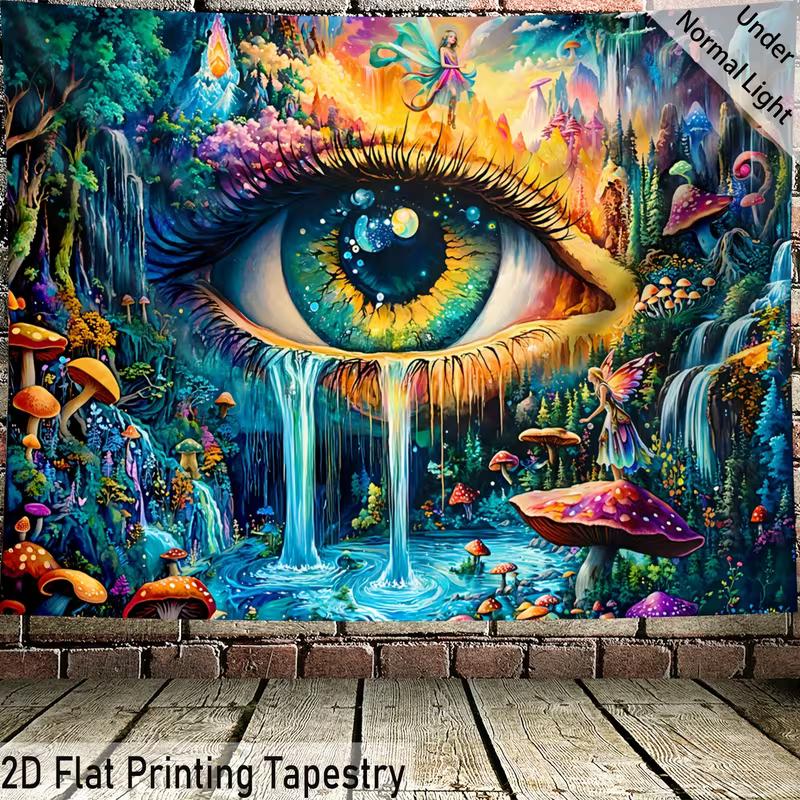 2D Trippy Eye Waterfall Tapestry Blacklight Fantasy Forest Backdrop Cloth for Bedroom