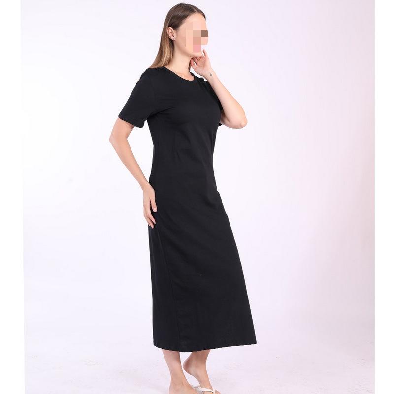 European and American fashion street photography personalized women's round neck high slit long loose T-shirt A-line dress