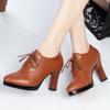 Fashion Women Thick Heel Fashion High Quality Short Ankle Soft Leather Boots Classic Brown Lace-up Spring Autumn High Heel Boots