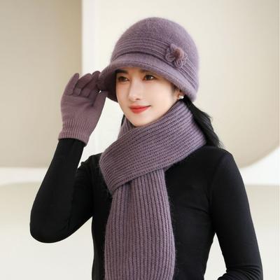 Neuer Herbst- und Winter-Warmer Kaninchenhaarhut Damen Mutterhut Set Alte Dame Verdickter Topfhut Modisch