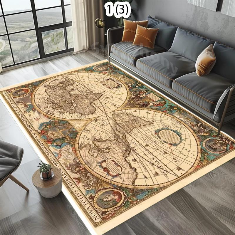 

Vintage Antique World Map Pattern Non-Slip Area Rug Soft Washable Floor Carpet for Living Room Bedroom Home Decoration 40X60CM