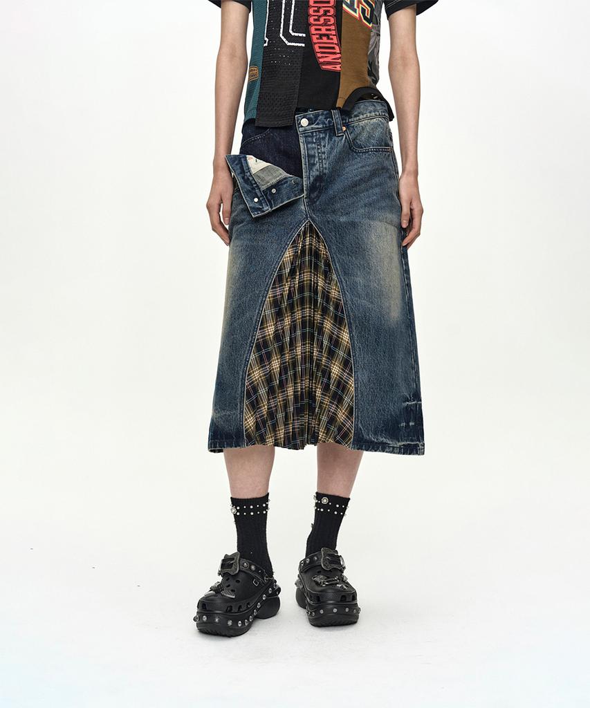 Andersson Bell Pleats Combo Flipped Denim Skirt Apa887W(Blue)