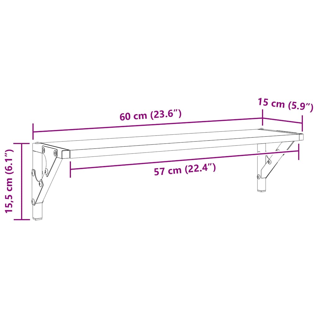 Wall Shelves 2 pcs Black Oak Effect 60 x 15 x 15.5 cm