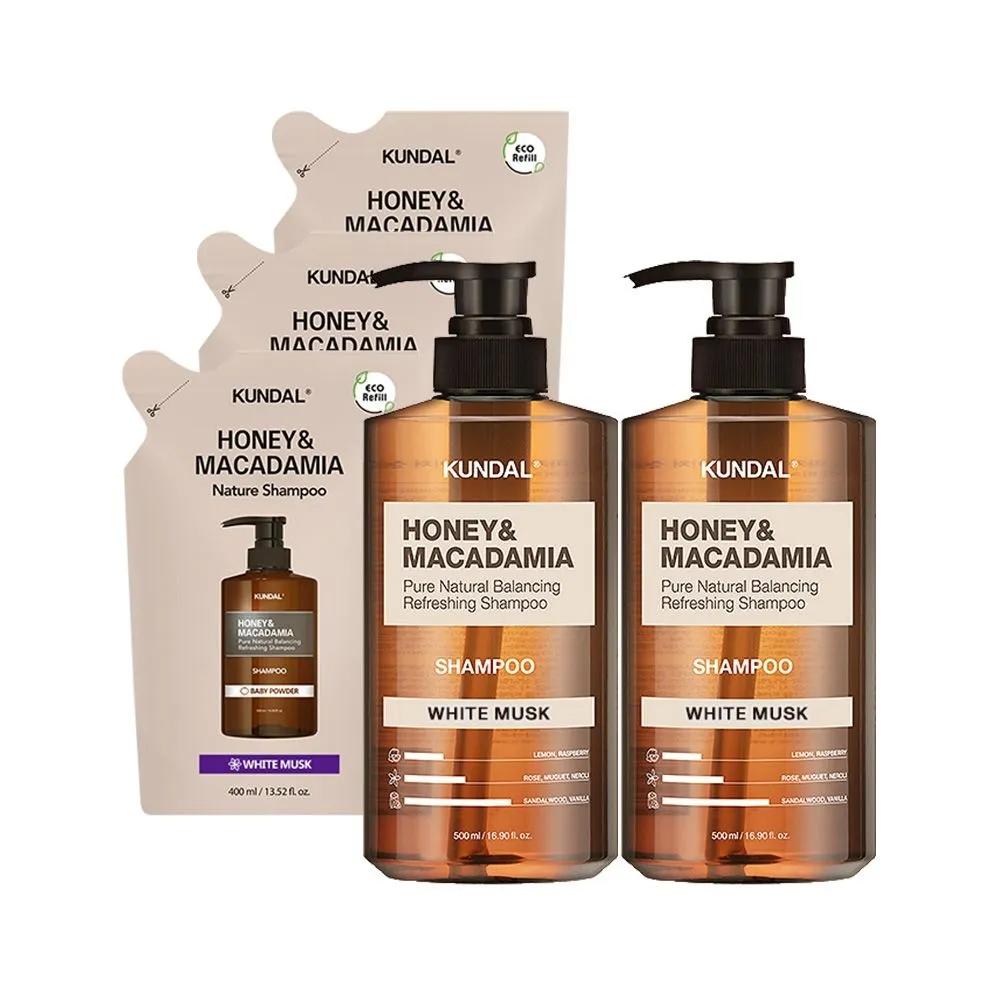 KUNDAL Nature Shampoo White Musk 500ml x2 + White Musk Refill 400ml x3