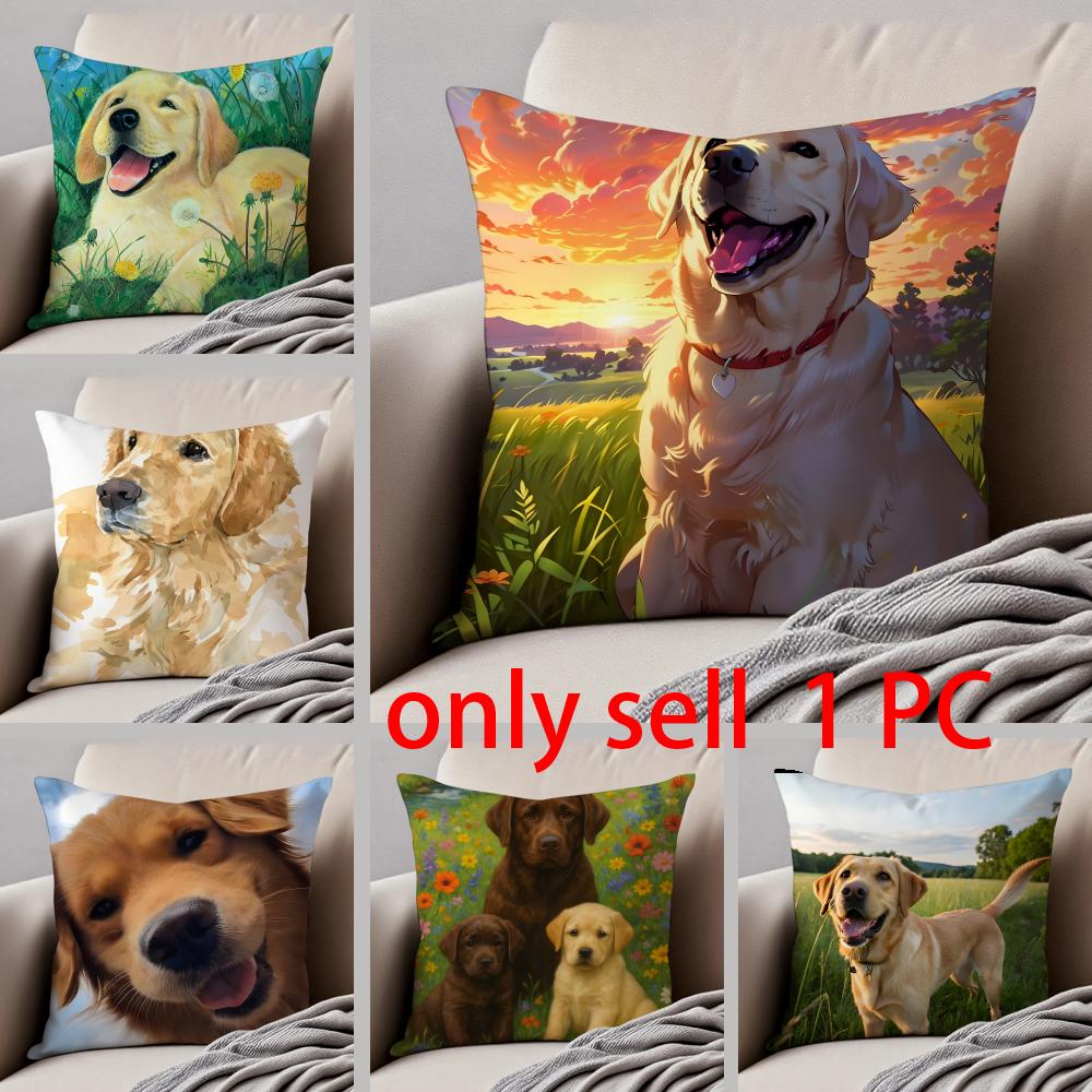 Labrador Retriever Cushion Cover Linen Pillow Case Soft Breathable Protective Couch Room Decoration