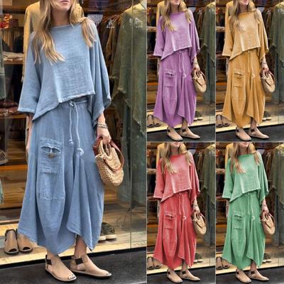 Spring and Autumn Women's Casual Solid Color Loose Skirt Two-piece Suit